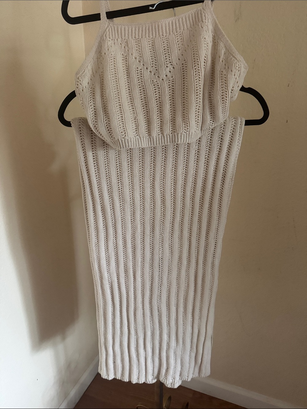Freshman Cream Off-the-Shoulder Knit Sweater Dress